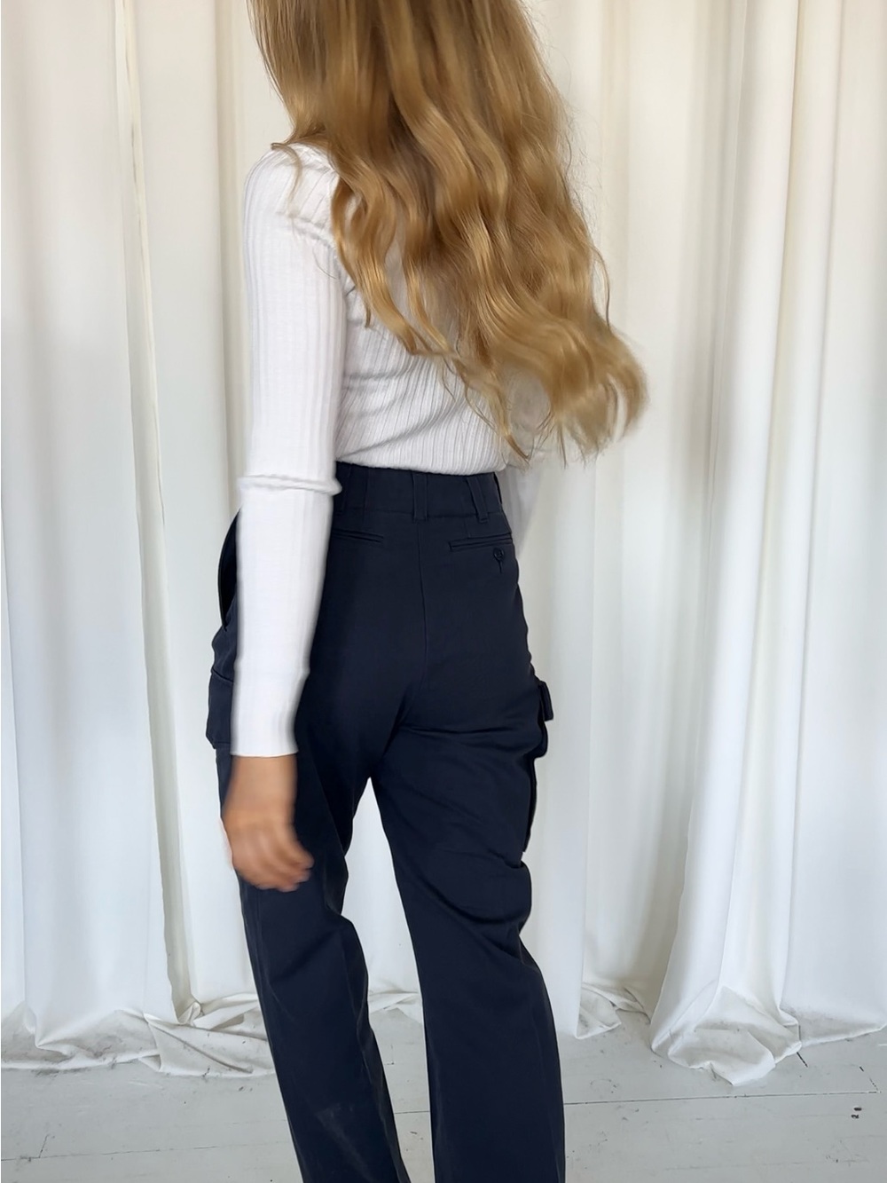Women's Navy Cargo Straight-Leg Pants